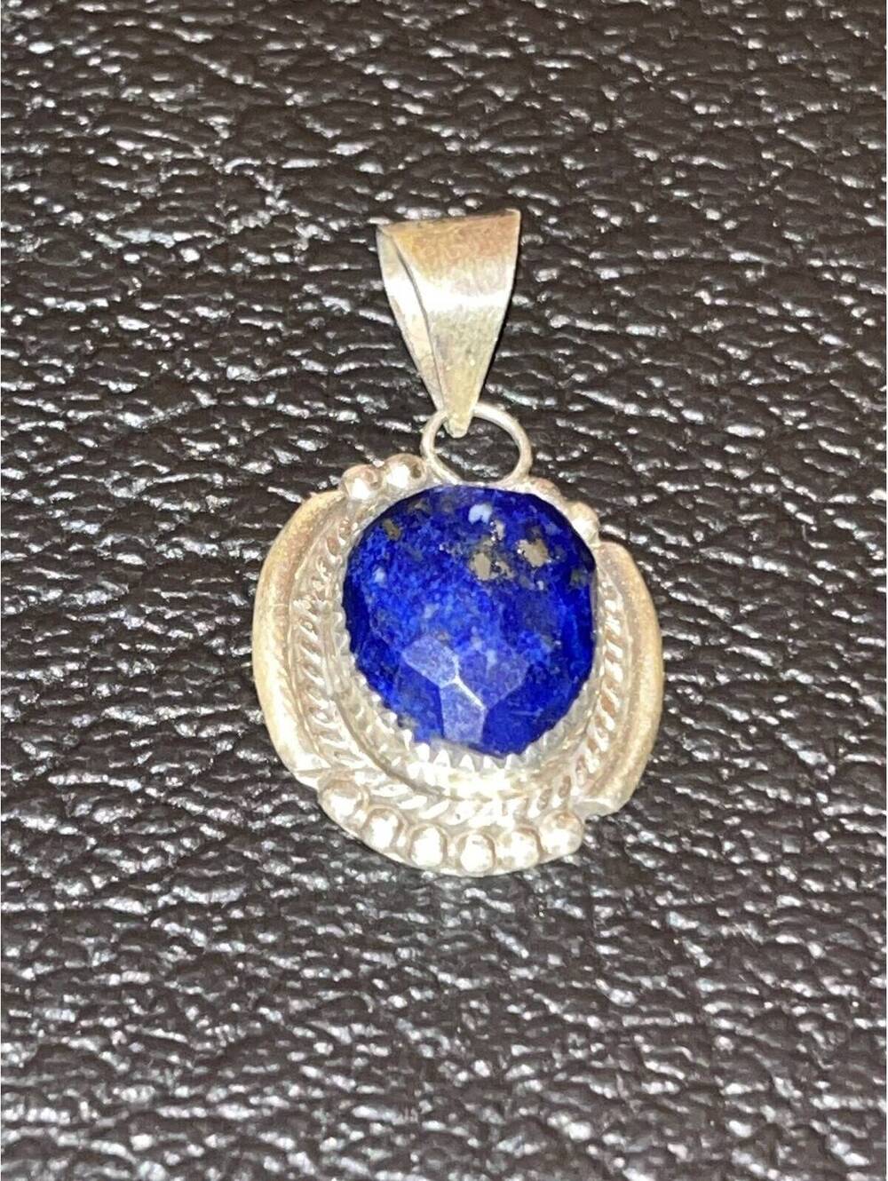 Zuni handmade sterling silver natural lapis pendant